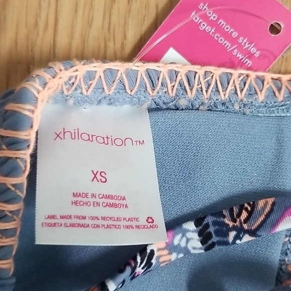 XHILARATION Bikini Top Swim Blue Whipstitched Size XS - Picture 9 of 9